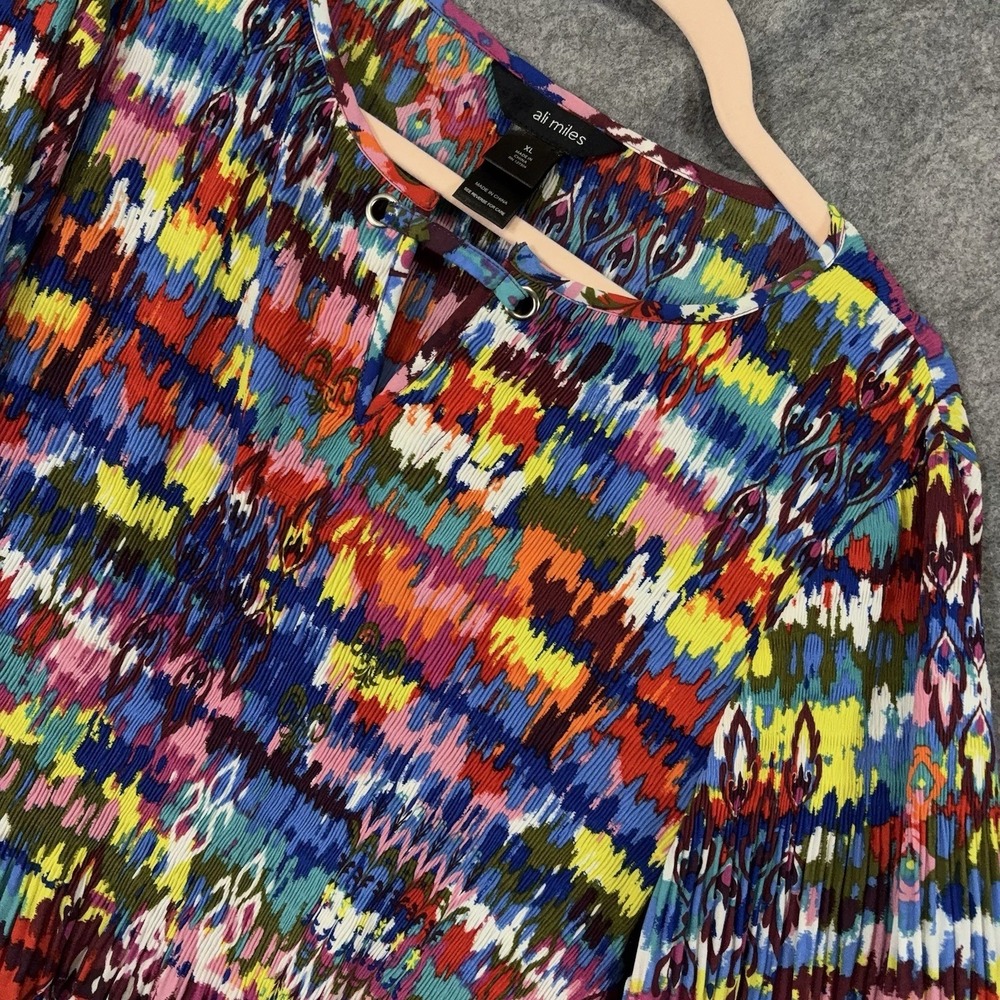 Ali Miles Blouse Top Womens Sz XL Multicolor Accordion Pleats Wearable Art